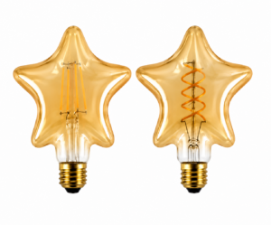 Star Shaped LED Filament Bulb White Background Display Star shaped LED filament bulb amber glass decorative lighting white background