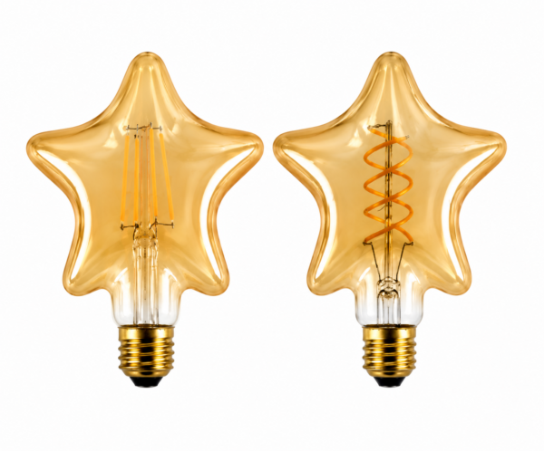Star Shaped LED Filament Bulb White Background Display Star shaped LED filament bulb amber glass decorative lighting white background