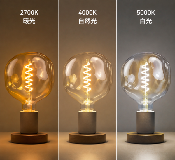 G125 LED filament bulb 2700K 4000K 5000K color temperature lighting comparison