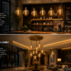 G125 LED filament bulb used in cafe hotel lighting application and commercial interior design