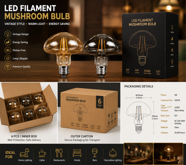 Mushroom LED filament bulb OEM custom packaging and wholesale lighting solution