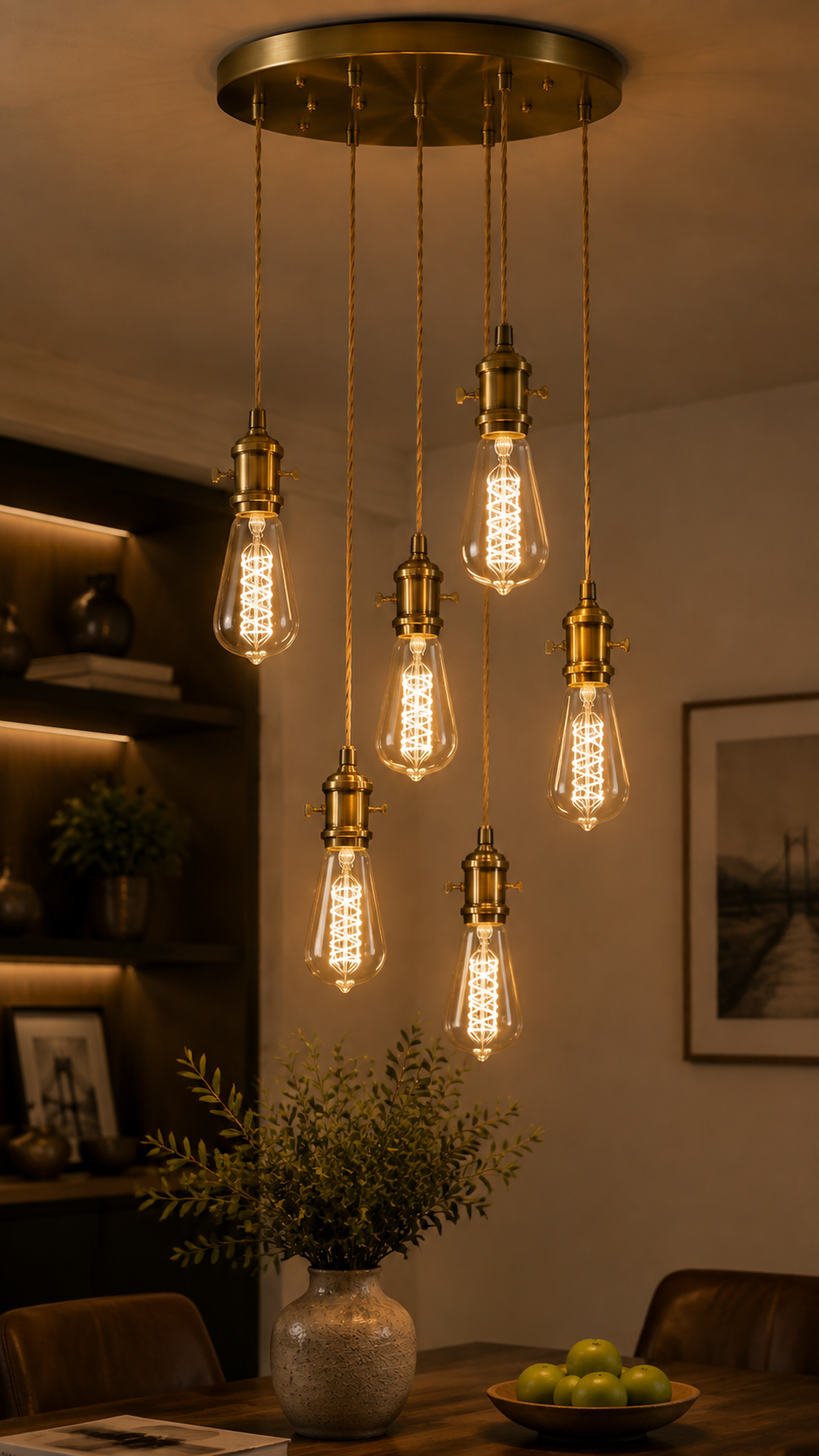 ST64 Edison LED bulb home pendant light application with vintage decorative lighting design