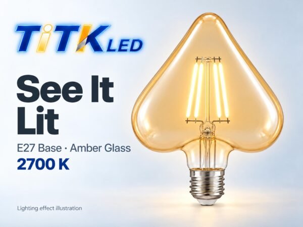 120 Heart Shape E27 LED Filament Bulb 4W 2700K Lit 120 Heart Shape E27 LED filament bulb lighting illustration at 2700 K