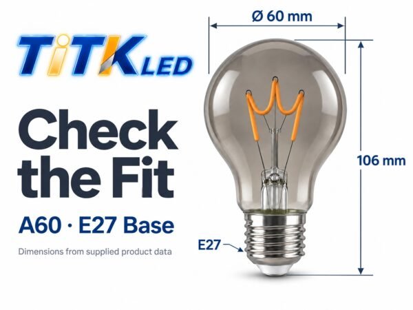 A60 E27 LED Filament Bulb 2W 2200K Dimensions A60 E27 LED filament bulb dimensions: 60 mm diameter and 106 mm height