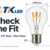 A60 E27 LED filament bulb dimensions: 60 mm diameter and 106 mm height