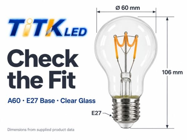 A60 E27 LED filament bulb dimensions: 60 mm diameter and 106 mm height