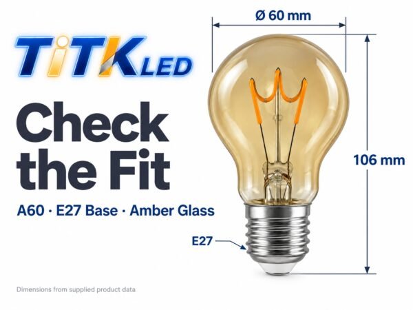 A60 E27 LED filament bulb dimensions: 60 mm diameter and 106 mm height