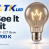 A60 E27 LED Filament Bulb 2W 2200K Lit A60 E27 LED filament bulb lighting illustration at 2200 K