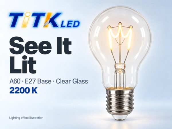 A60 E27 LED filament bulb lighting illustration at 2200 K