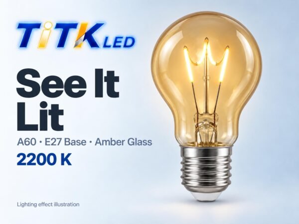 A60 E27 LED filament bulb lighting illustration at 2200 K