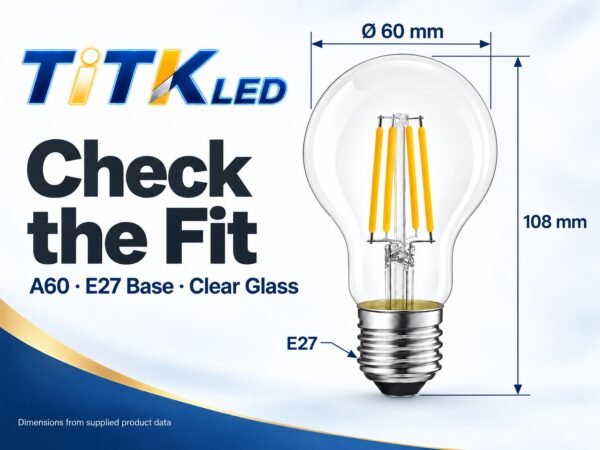 A60 E27 LED Filament Bulb 4W 2700K Dimensions A60 E27 LED filament bulb dimensions: 60 mm diameter and 108 mm height