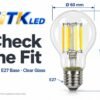 a60-e27-led-filament-bulb-8w-2700-6500k-dimensions-3 A60 E27 LED filament bulb dimensions: 60 mm diameter and 106 mm height