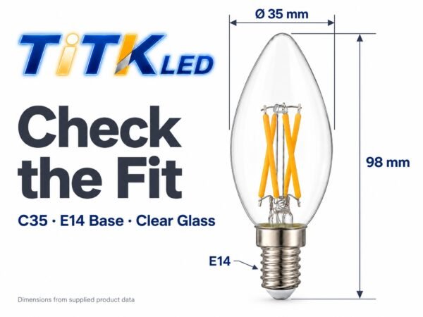 C35 E14 LED Filament Bulb 4W 2700K Dimensions C35 E14 LED filament bulb dimensions: 35 mm diameter and 98 mm height