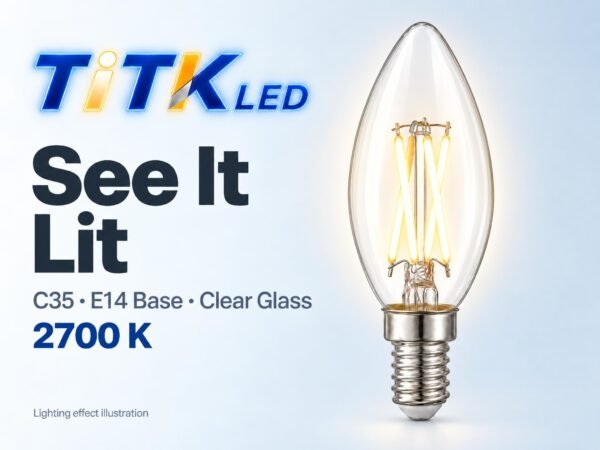 C35 E14 LED Filament Bulb 4W 2700K Lit C35 E14 LED filament bulb lighting illustration at 2700 K