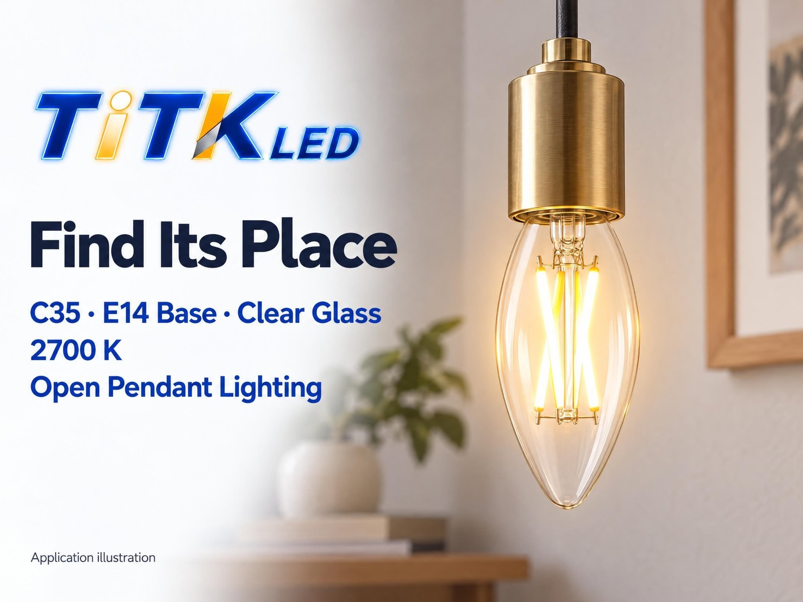 C35 E14 LED filament bulb decorative lighting application illustration