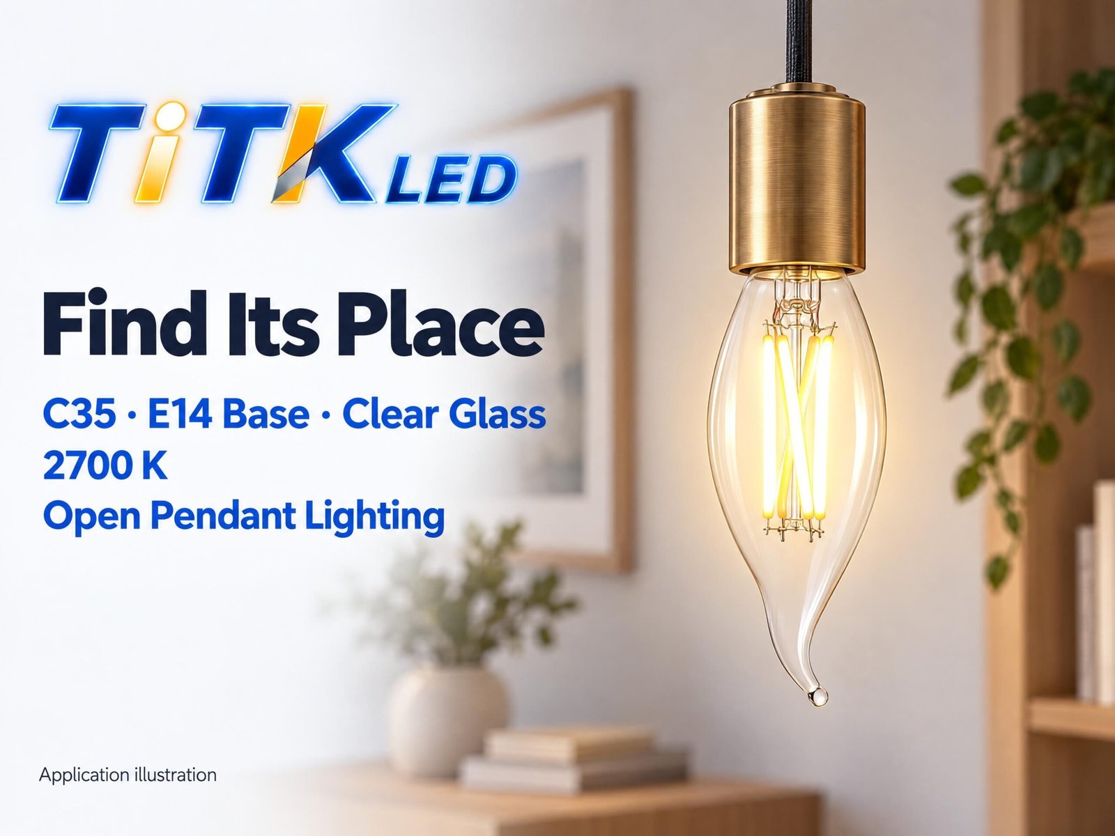 C35 E14 LED filament bulb decorative lighting application illustration