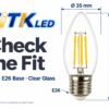 C35 E26 LED Filament Bulb 4W 2700K Dimensions C35 E26 LED filament bulb dimensions: 35 mm diameter and 92 mm height