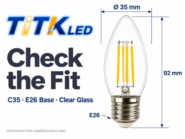 C35 E26 LED Filament Bulb 4W 2700K Dimensions C35 E26 LED filament bulb dimensions: 35 mm diameter and 92 mm height