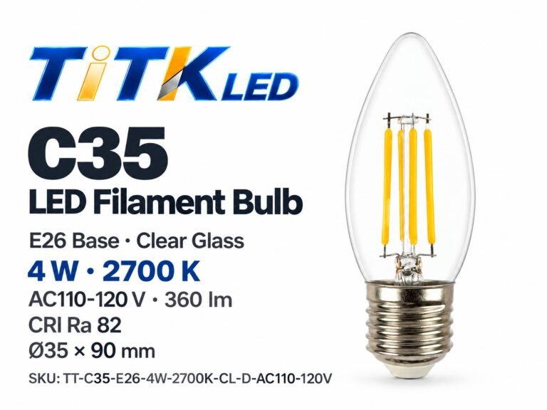 C35 E26 LED filament bulb product overview