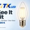 C35 E26 LED Filament Bulb 4W 2700K Lit C35 E26 LED filament bulb lighting illustration at 2700 K