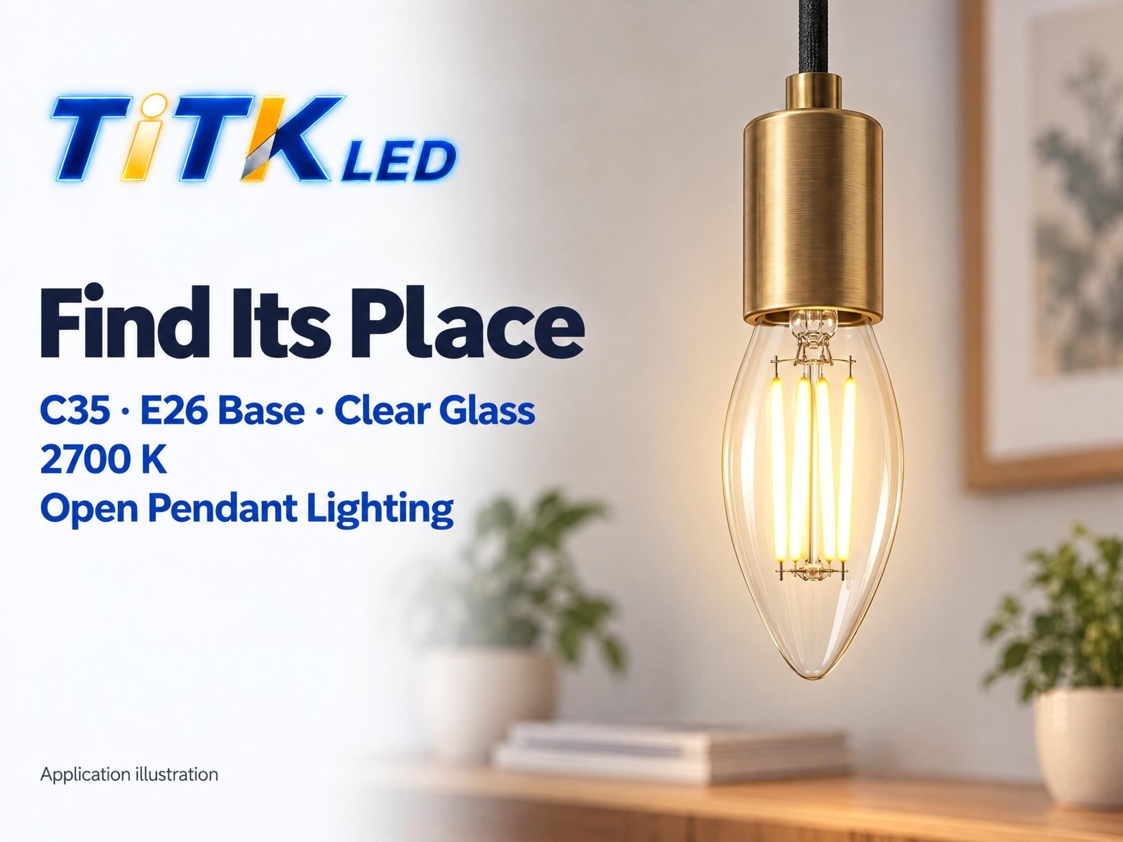 C35 E26 LED filament bulb decorative lighting application illustration