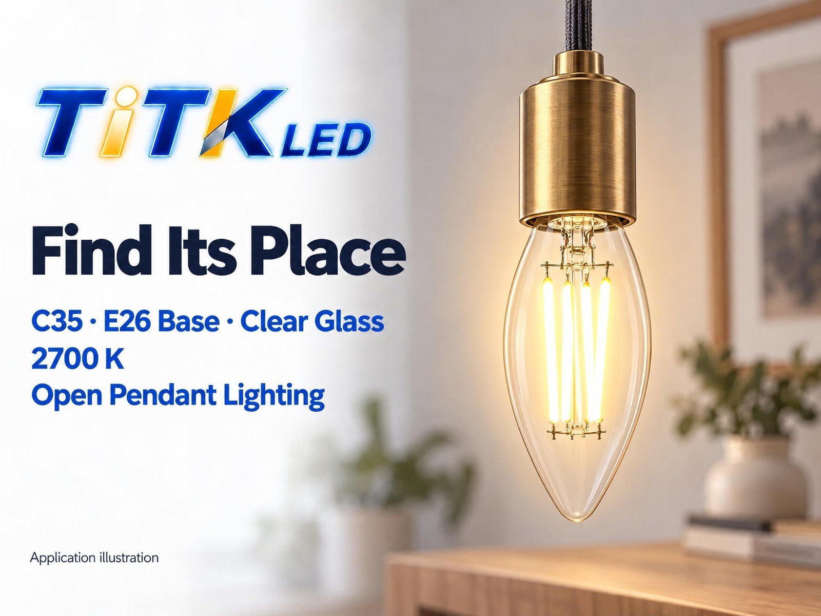 C35 E26 LED filament bulb decorative lighting application illustration