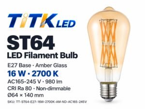 ST64 E27 LED Filament Bulb 16W 2700K ST64 E27 LED filament bulb product overview