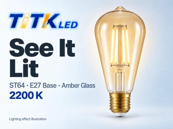 ST64 E27 LED Filament Bulb 4W 2200K Lit ST64 E27 LED filament bulb lighting illustration at 2200 K
