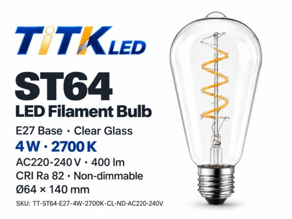 TiTK LED ST64 E27 LED Filament Bulb – 4W 2700K Clear Glass