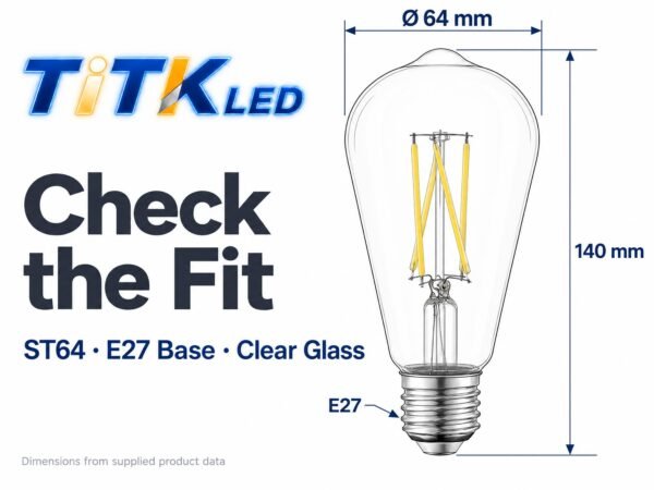 ST64 E27 LED Filament Bulb 8W 6500K Dimensions ST64 E27 LED filament bulb dimensions: 64 mm diameter and 140 mm height