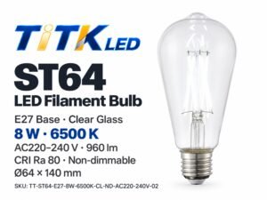 ST64 E27 LED Filament Bulb 8W 6500K ST64 E27 LED filament bulb product overview
