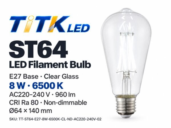 ST64 E27 LED Filament Bulb 8W 6500K ST64 E27 LED filament bulb product overview