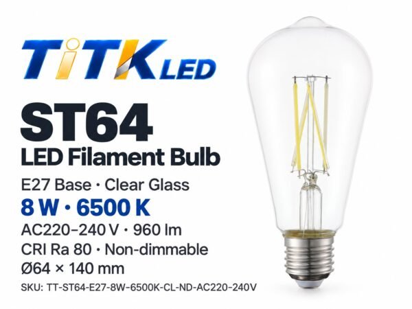ST64 E27 LED Filament Bulb 8W 6500K ST64 E27 LED filament bulb product overview