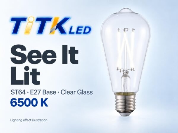 ST64 E27 LED Filament Bulb 8W 6500K Lit ST64 E27 LED filament bulb lighting illustration at 6500 K