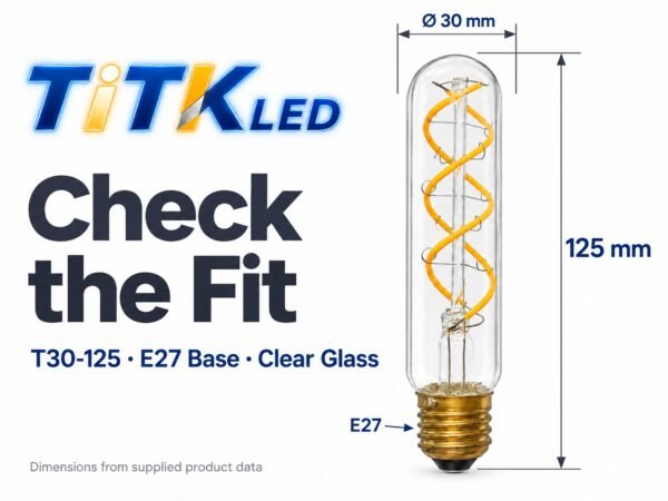 T30-125 E27 LED Filament Bulb 4W 2200K Dimensions T30-125 E27 LED filament bulb dimensions: 30 mm diameter and 125 mm height