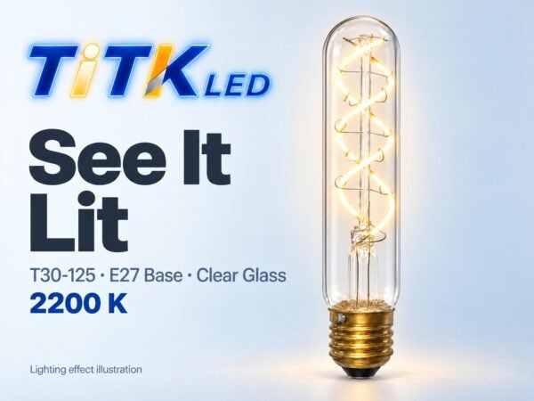 T30-125 E27 LED Filament Bulb 4W 2200K Lit T30-125 E27 LED filament bulb lighting illustration at 2200 K