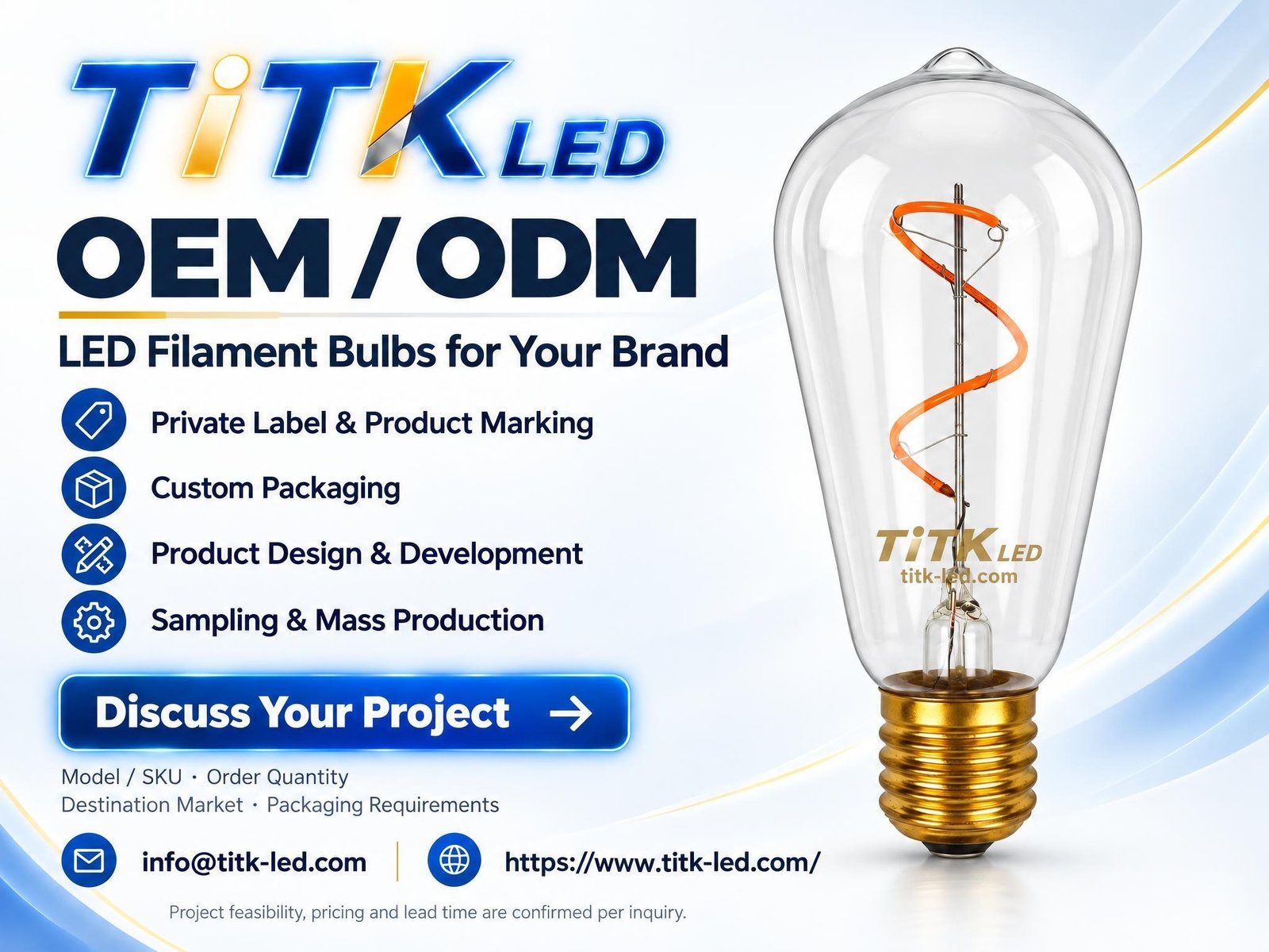TITK OEM and ODM enquiry information for LED filament bulb projects
