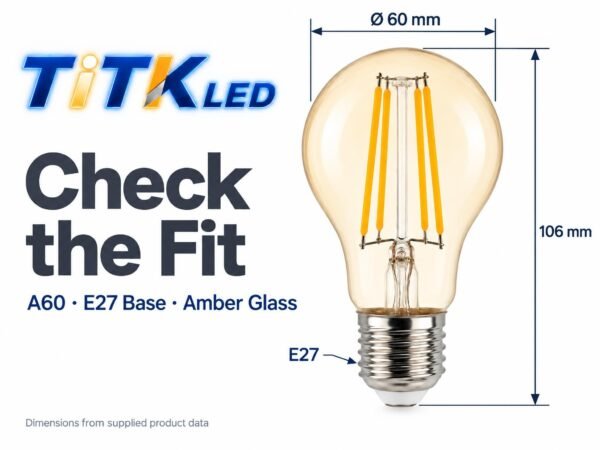 A60 E27 LED Filament Bulb 6W 2700K Dimensions A60 E27 LED filament bulb dimensions: 60 mm diameter and 106 mm height