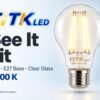 A60 E27 LED Filament Bulb 6W 2700K Lit A60 E27 LED filament bulb lighting illustration at 2700 K