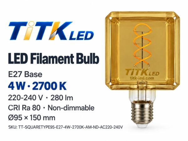Square Type 95 E27 LED Filament Bulb 4W 2700K Square Type 95 E27 LED filament bulb product overview