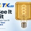 Square Type 95 E27 LED Filament Bulb 4W 2700K Lit Square Type 95 E27 LED filament bulb lighting illustration at 2700 K