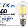 titk-a60-8w-current-sku A60 E27 LED Filament Bulb - 8W 2700-6500K Clear Glass