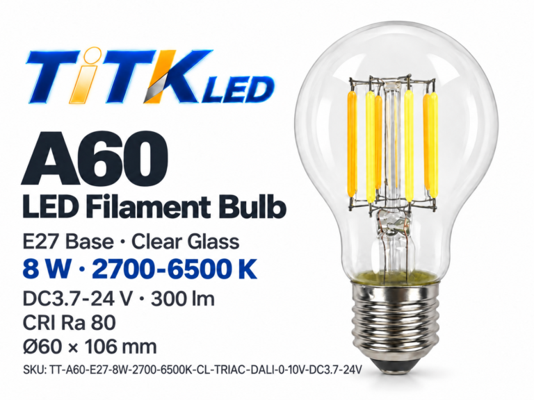 A60 E27 LED Filament Bulb - 8W 2700-6500K Clear Glass