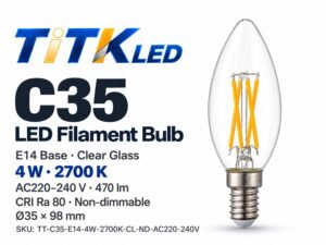TiTK LED C35 E14 4W clear glass bulb — product appearance illustration