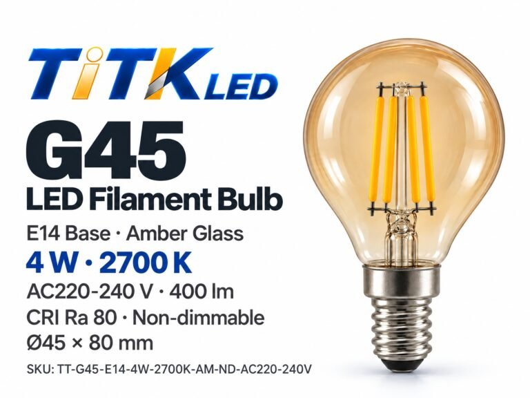 TiTK LED G45 E14 4W amber glass bulb — product appearance illustration