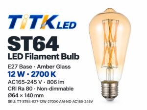 titk-st64-e27-12w-brand-hero TiTK LED ST64 E27 12W amber glass bulb — product appearance illustration